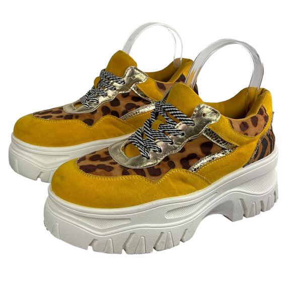 Retro Y2K Platform Animal Print Sneakers Spice Girls Womens SIZE 6 Bamboo Shoes - Picture 1 of 10